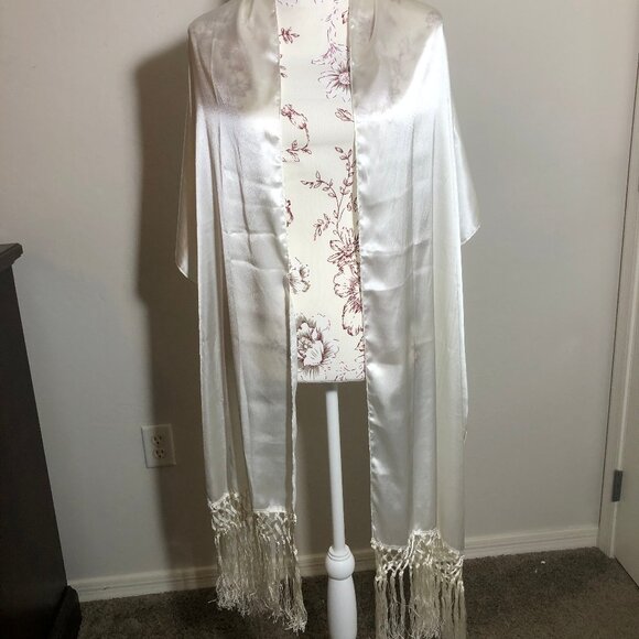 Elevate Your Elegance: The Pristine Satin Fringe Scarf - Picture 6 of 14